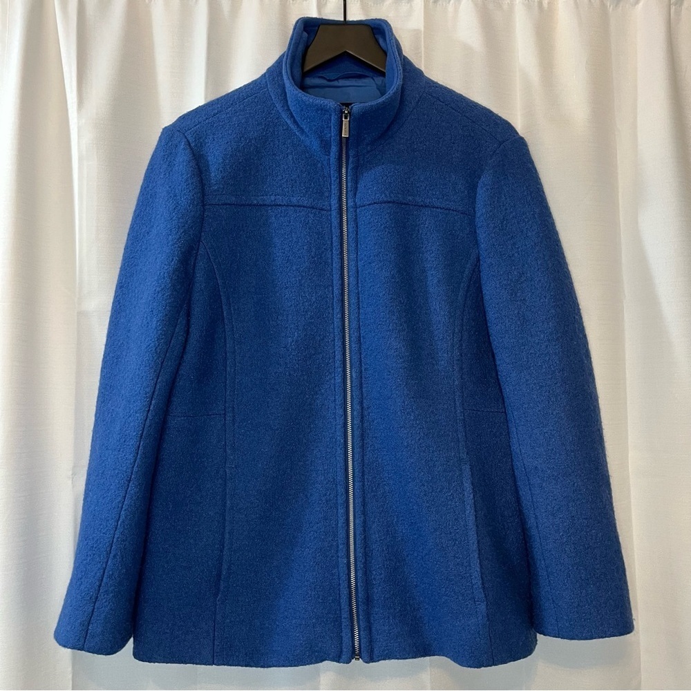 Size 14 Lands' End Women's Royal Blue Zip-Front Wool Blend Jacket
